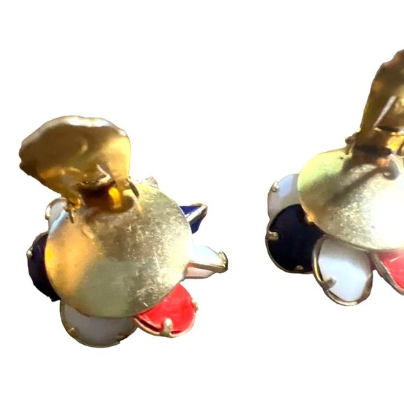 Vintage Red White Blue Clip on Earrings Gold Tone Made Hong Kong Patriotic - Picture 3 of 6